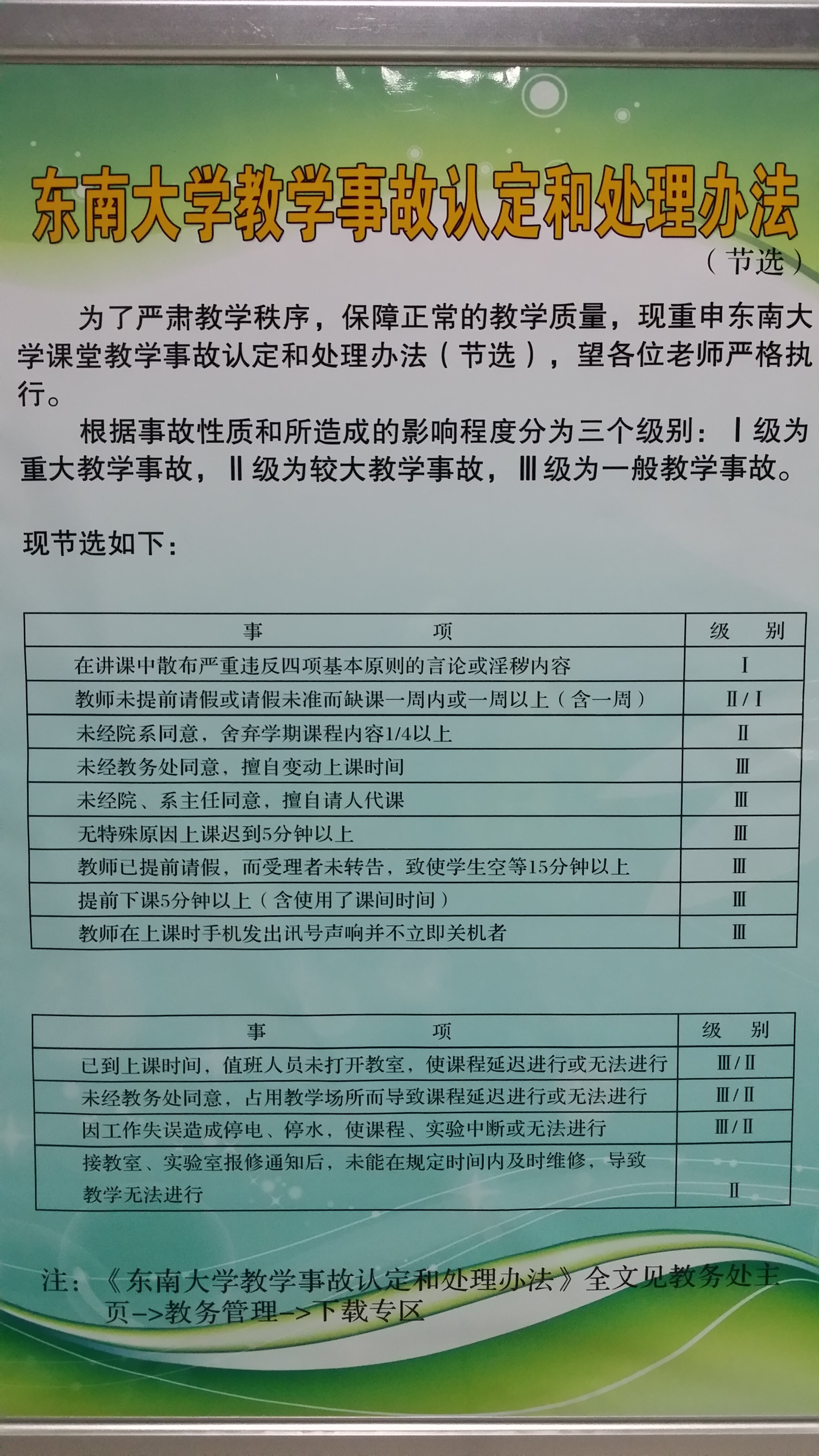 东南大学教学事故认定和处理办法